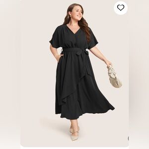 NWT! Black Solid Tie Surplice Ruffle High Low Dress Size 12 or Large